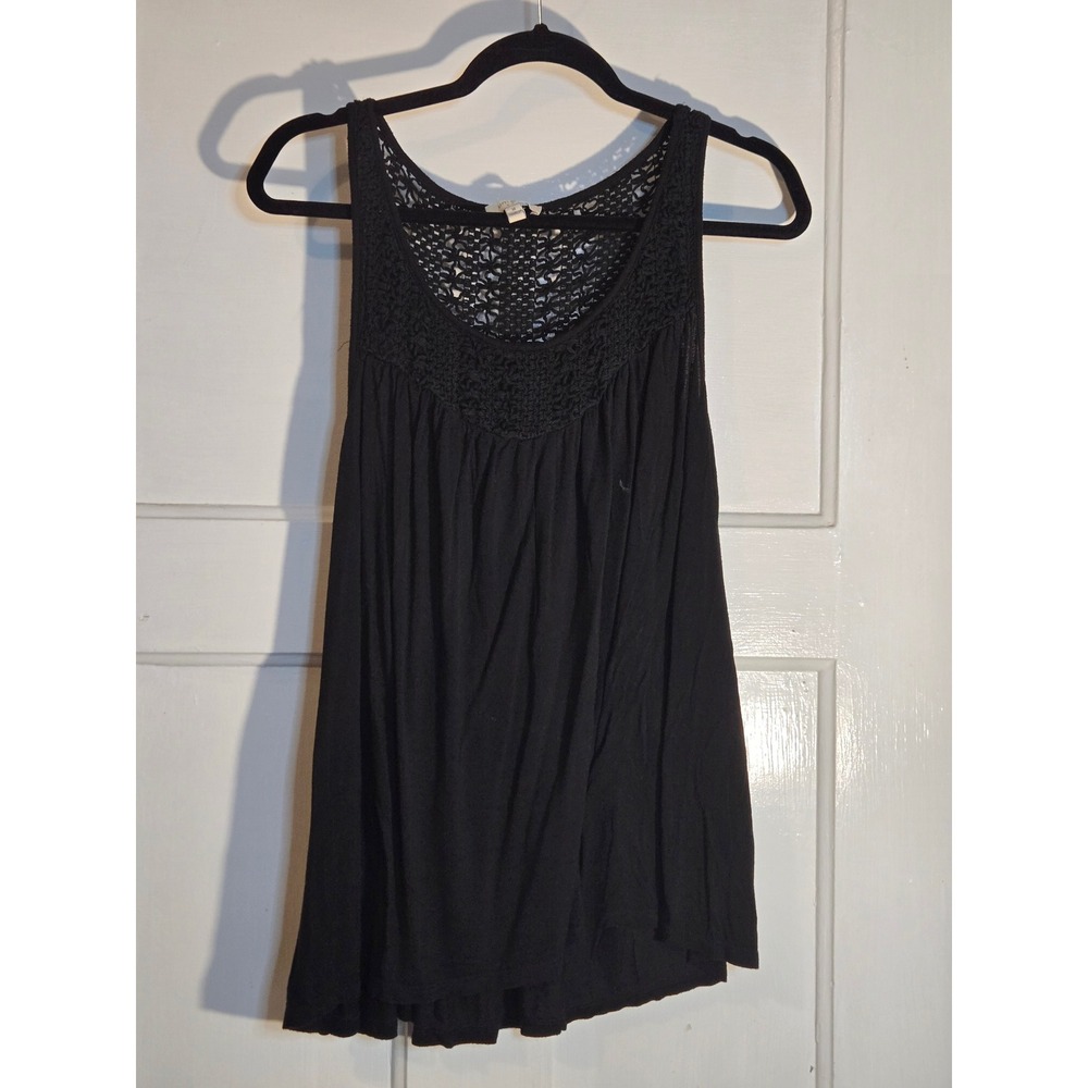 Umgee USA Black Crochet Lace Yoke Tank Top Boho Sleeveless Blouse M5183 Medium